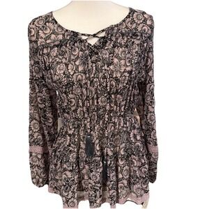 Knox Rose Boho Peasant Hippie Rayon Floral Print‎ Top Size M NWT